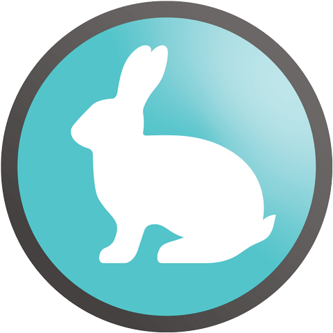 White bunny icon on an aqua background