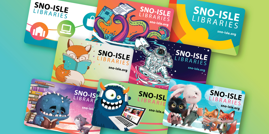 Blog_AllAges_NewLibraryCards 8 library cards with different colorful designs.